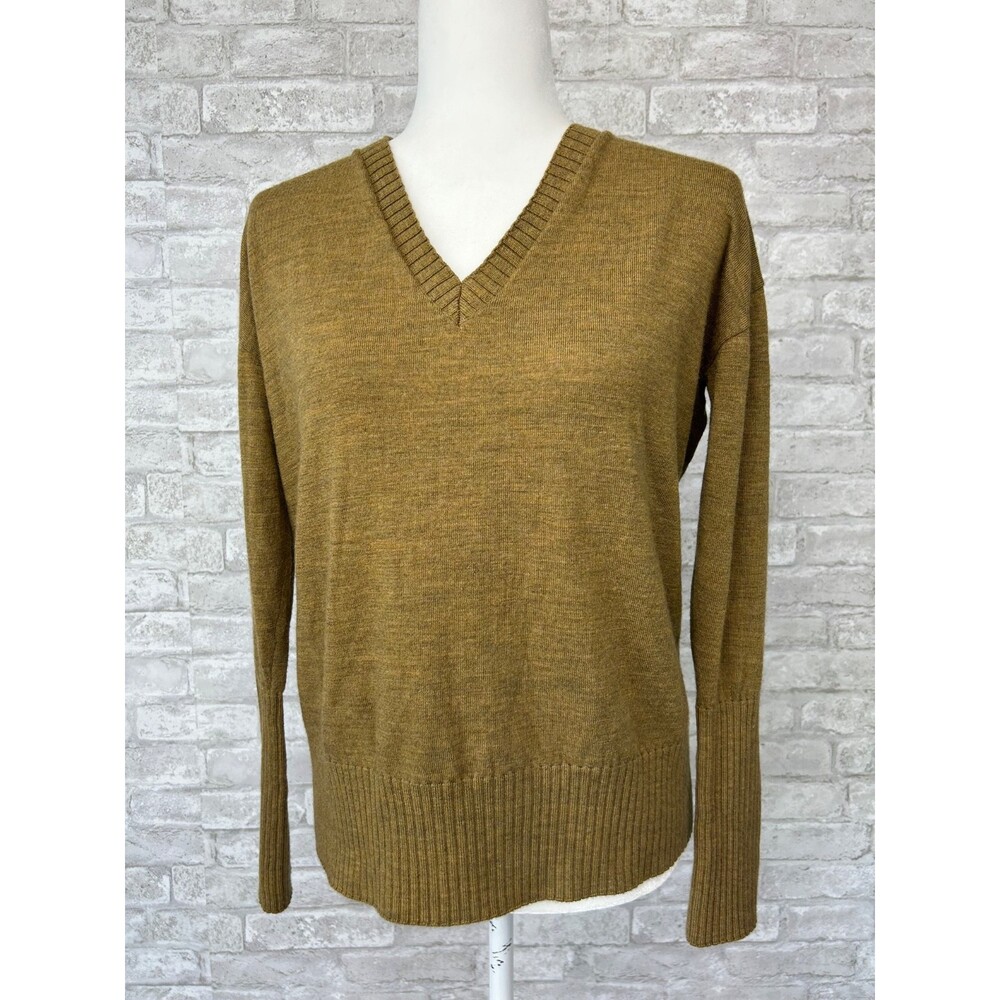Pendleton Merino Wool V-neck Sweater Dark Yellow Mustard Gold Brown Women's M
